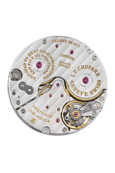 <strong>L.U.C クアトロ</strong> <br /><br />ケース｜18Kローズゴールド<br /> 直径｜43mm<br /> 厚さ｜8.87mm<br /> ムーブメント｜手巻き（Cal.L.U.C 98.01-L）<br /> 機能｜パワーリザーブ表示、ポインター式日付表示（６時位置にスモールセコンドと同軸に配置）<br /> ストラップ｜アリゲーター<br /> 防水｜50ｍ<br /> 発売時期｜今冬予定<br /> 予価｜275万円（税別）<br />