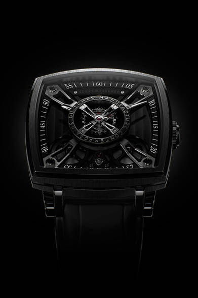 <strong>フリクエンシャル ワン F110</strong><br />ケース｜DLC加工チタニウム<br />（グレード5）<br />サイズ｜縦横42mm<br />厚さ｜14mm<br />ムーブメント｜手巻き（Cal.MCT-F1.0）<br />機能｜パワーリザーブ表示<br />ストラップ｜アリゲーター<br />防水｜3気圧<br />発売時期｜9月予定<br />予価｜700万円（税別）<br />