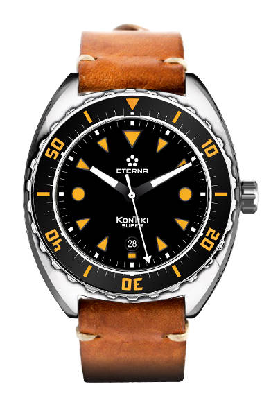 <strong>スーパー コンティキ</strong><br />ケース｜ステンレススチール<br />直径｜45mm<br />ムーブメント｜自動巻き（Cal.SW200-1）<br />機能｜日付表示<br />ストラップ｜レザー<br />防水｜200ｍ<br />発売時期｜7月予定<br />予価｜25万3800円