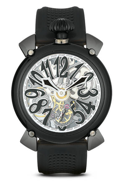 <strong>マヌアーレ クリスタル 48mm</strong><br />ケース｜ステンレススチール＆クリスタル<br />直径｜48mm<br />ムーブメント｜手巻き<br />ストラップ｜ラバー<br />防水｜3気圧<br />発売時期｜7月予定<br />予価｜31万円（税別）<br />