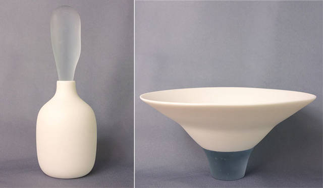 <strong>Mid-Century MODERN｜ミッド・センチュリー モダン</strong><br />「田中美佐 展」　右／「静かな空」小瓶　7560円、左／「静かな空」Bowl No.3　1万7280円