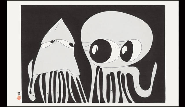 <strong>JAGDA賞2015</strong><br />受賞作品：ポスター「蛸は烏賊が好き 烏賊は蛸が苦手（北斎漫画インスパイア展）」<br />出品者：葛西 薫（デザインイベントの企画展出品ポスター　クライアント：TOKYO DESIGN WEEK）