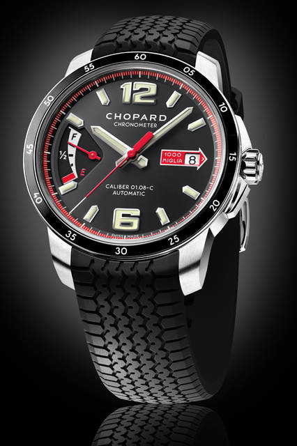 <strong>ミッレ ミリア GTS パワーコントロール</strong><br />ケース｜ステンレススチール<br />直径｜43mm<br />厚さ｜11.43mm<br />ムーブメント｜自動巻き（Cal.Chopard 01.08-C）<br />パワーリザーブ｜60時間<br />機能｜パワーリザーブ表示、日付表示<br />ストラップ｜ブラックラバー<br />防水｜100ｍ<br />価格｜74万5200円<br />