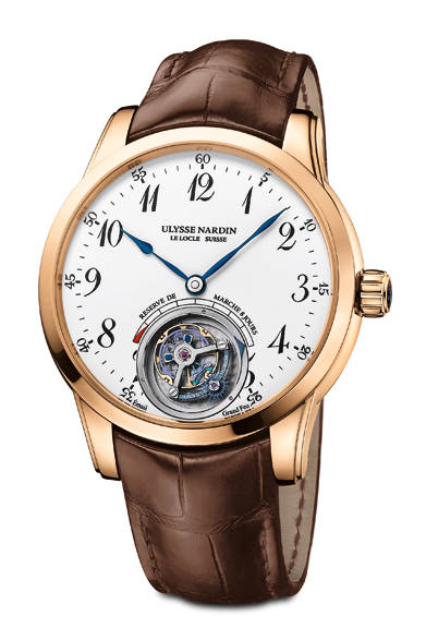 <strong>ユリス・アンカー・トゥールビヨン</strong><br />ケース｜18Kレッドゴールド<br />直径｜44mm<br />ムーブメント｜手巻き（Cal.UN178）<br />機能｜トゥールビヨン（独自のユリス・アンカー脱進機搭載）、パワーリザーブ表示<br />ストラップ｜アリゲーター<br />防水｜30ｍ<br />限定数｜18本<br />発売時期｜9月予定<br />予価｜1050万円<br />