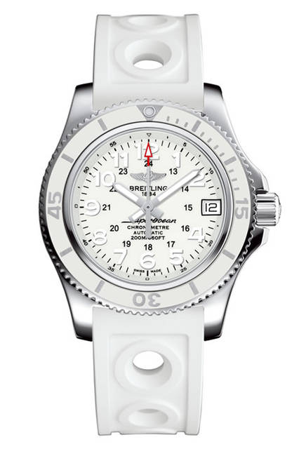 <strong>スーパーオーシャンⅡ 36</strong><br />ケース｜ステンレススチール<br />直径｜36mm<br />ムーブメント｜自動巻き（ブライトリング17）<br />ストラップ｜ラバー<br />防水｜200m<br />価格｜39万4200円<br />