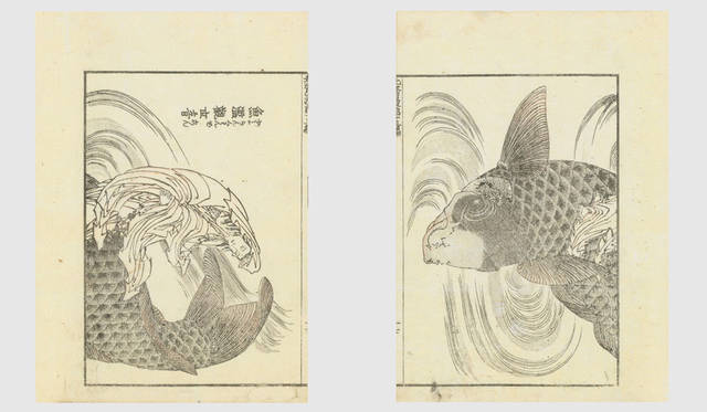 <strong>MITSUKOSHI｜日本橋三越本店</strong><br />「北斎漫画の世界へようこそ」　北斎漫画「魚濫観世音」（2枚あわせて1作品として販売／額寸W39×D29×H3cm）37万8000円