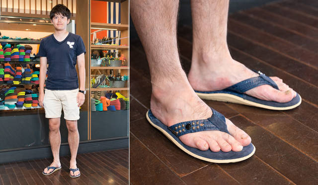 <strong>ISETAN MEN’S｜イセタンメンズ</strong><br />「World Sandal Market」スナップ　草野慎之介さん　「アイランドスリッパにカスタムの見本から選んだスタッズを付けました。前から欲しかったので、大事に履きたいと思います」
