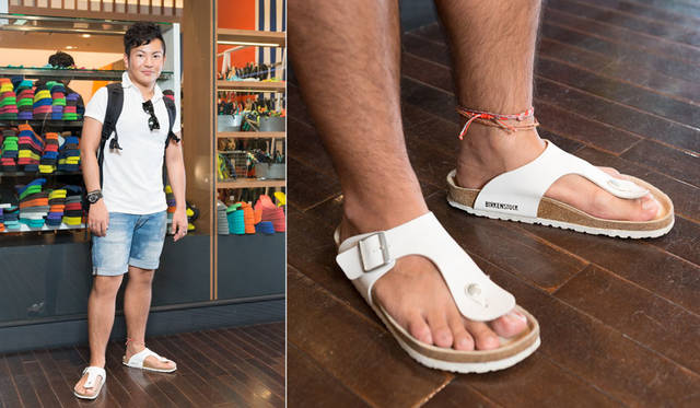 <strong>ISETAN MEN’S｜イセタンメンズ</strong><br />「World Sandal Market」スナップ　TSUNEさん（イセタンメンズスタッフ）　「この白のビルケンシュトックは昨年買ったもので、2足目になります。とても履き心地が良いし、白が夏らしいのでコーディネートにも合わせやすいですね。今日は仕事がオフで、World Sandal Marketを見に来ました」