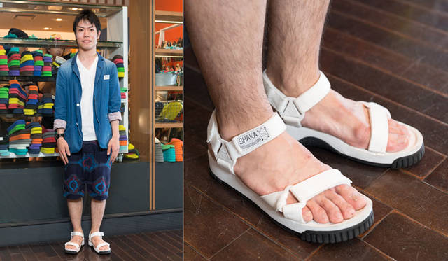 <strong>ISETAN MEN’S｜イセタンメンズ</strong><br />「World Sandal Market」スナップ　竹内祐眞さん（イセタンメンズスタッフ）　「SHAKA（シャカ）はソールの厚みがあって､普通の靴とおなじような履き心地が楽しめます。クッション性も良く安定性もあるので、街履きにお薦めします」