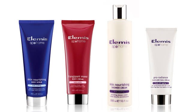 （写真左より）スキンナリシング ボディスクラブ8640円［200ml］、フランジパニモノイ ボディクリーム7560円［200ml］、スキンナリシング シャワークリーム1万800円［300ml］、プロラディアンス ハンド＆ネイルクリーム7020円［100ml］