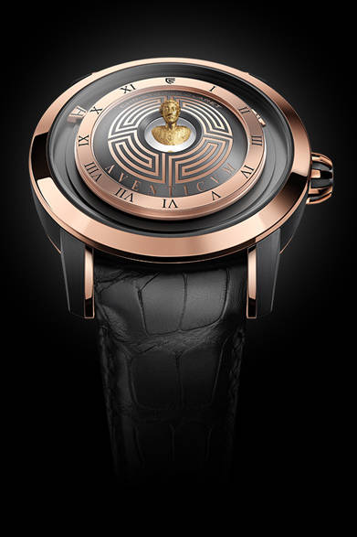 <strong>アヴェンティクム</strong><br />ケース｜18Kレッドゴールド＋アントラサイトPVD加工チタニウム<br />直径｜44mm<br />厚さ｜18.49mm<br />ムーブメント｜自動巻き（Cal.AVE15）<br />ストラップ｜アリゲーター<br />防水｜3気圧<br />限定数｜68本<br />発売時期｜未定<br />予価｜972万円<br />