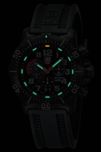 <strong>ANU CHRONOGRAPH 4240 SERIES</strong><br />ケース｜ステンレススチール<br />直径｜45mm<br />ムーブメント｜クォーツ<br />機能｜スプリットセコンドクロノグラフ（RONDA Cal.5050.B）、ビッグデイト、逆回転防止機能ベゼル<br />ストラップ｜ラバー<br />防水｜200m<br />価格｜12万9600円<br />