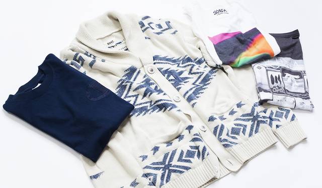（左より）Champion×RHC  Tシャツ 8640円、RHC カーディガン 4万3200円、SOLCA×ANDREA ROSSO for RHC Tシャツ 2万5920円、RHC　peanuts Tシャツ 9180円