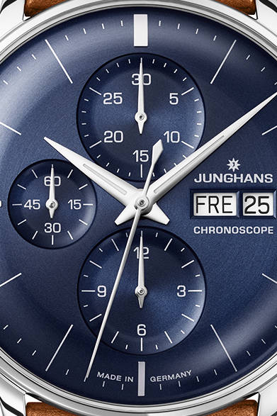 <strong>マイスター クロノスコープ</strong><br />ケース｜ステンレススチール<br />直径｜40.7mm<br />ムーブメント｜自動巻き<br />機能｜クロノグラフ（30分積算計、12時間積算計、スモールセコンド）、曜日表示、日付表示<br />ストラップ｜ホーススキン<br />防水｜30ｍ<br />発売時期｜8月予定<br />予価｜28万1880円<br />