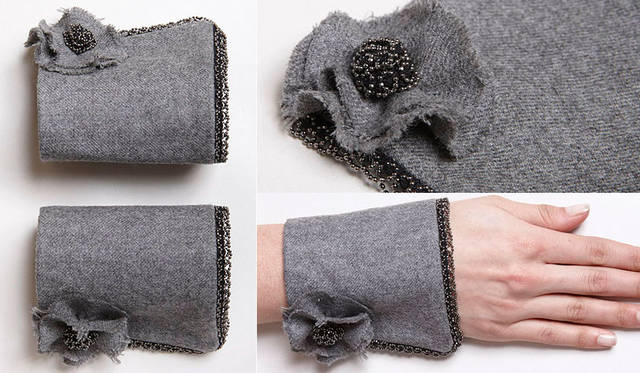 <strong>TOYO KITCHEN STYLE｜トーヨーキッチンスタイル</strong><br />シャツカフ（付け袖）ブランド「Catherine Osti（キャサリン・オスティ）」　レディ トゥ ウェア コレクション「Grey Flannel with Flower（グレイ フランネル ウィズ フラワー）」は、シルバーのチェーンに縁取りとフランネルのコサージュが美しいグレイのフランネルカフス。3万240円