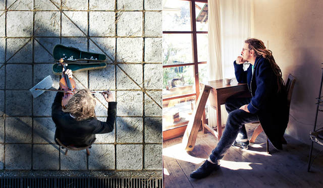 <strong>Birvin Uniform｜バービンユニフォーム</strong><br /><strong>2015-16年 秋冬コレクション</strong>　左／Violinist Coat 6万2640円、右／Shawl Collar Big Coat 6万9120円、Knit Pants 4万1040円