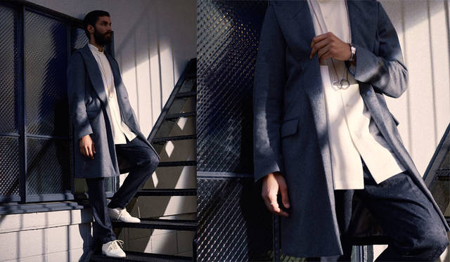 <strong>[Milok]｜[ミロック]</strong><br /><strong>2015-16年 秋冬コレクション</strong>　コート8万2080円、シャツ2万9160円、ネックレス2万7000円、シューズ4万5360円