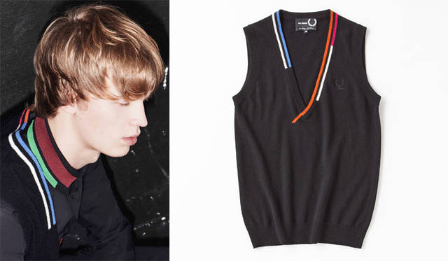 <strong>Fred Perry｜フレッドペリー</strong><br />「Raf Simons×Fred Perry」Autumn&Winter 2015　左／ニット2万8080円、シャツ2万8080円、右／ベスト 2万8080円