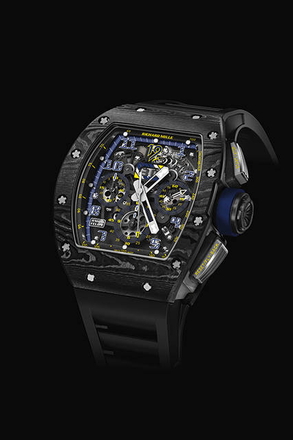 RM 011 フェリペ・マッサ10th Anniversary model。100本限定モデルのシリアルNo.1。落札金額は、先日亡くなったF1レーサーのジュール・ビアンキ氏の遺族へ寄付される<br /><br /><strong>RM 011 フェリペ・マッサ 10th Anniversary model</strong>(シリアルNo.1) 1点<br />ムーブメント｜自動巻き（Cal.RMAC1）サイズ｜50.00㎜×40.00㎜参考小売価格｜1740万円