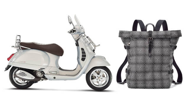 <strong>F.CLIO｜エフ・クリオ</strong><br />左／『エフ・クリオ丸の内』店内に展示されている「Vespa / GTS 300 ツーリング ABS-ASR」（希望小売価格71万8000円）、右／秋冬新作コレクション「Z.I.N.（ゼットアイエヌ）」3万5640円～5万7240円