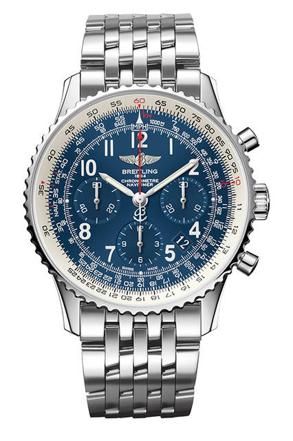 <strong>ナビタイマー 01 リミテッド</strong><br />ケース｜ステンレススチール<br />直径｜43mm<br />ムーブメント｜自動巻き（Cal.01）<br />機能｜クロノグラフ（12時間積算計、30分積算計）、日付表示、両方高回転ベゼルで操作する回転計算尺<br />ブレスレット｜ステンレススチール<br />防水｜3気圧<br />限定数｜1000本<br />価格｜115万5600円