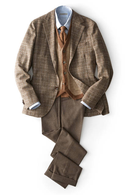 ジャケット11万円［ボリオリ 東京店限定］、ベスト5万8000円、シャツ3万3000円、 タイ1万5000円、パンツ4万円／すべてボリオリ