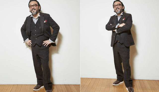 <strong>TAKEO KIKUCHI｜タケオキクチ</strong><br />大久保篤志氏は、コラボレーションアイテム「The Stylist Japan × TAKEO KIKUCHI」スリーピースを着用