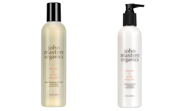 <strong>john masters organics｜ジョンマスターオーガニック</strong><br />森林浴をしているようなすがすがしい香りのローズマリー＆アルニカ。左／R&Aボディミルク 3434円（236ml）、右／R&Aボディウォッシュ 2981円（236ml）