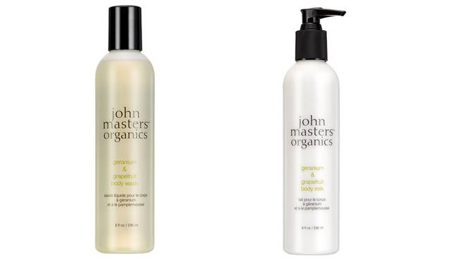 <strong>john masters organics｜ジョンマスターオーガニック</strong><br />フレッシュでみずみずしいゼラニウム＆グレープフルーツ。左／G&Gボディウォッシュ 2981円（236ml）、右／G&Gボディミルク 3434円（236ml）