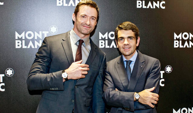 ガラ・ディナーディナーのスペシャルゲストで、モンブランのグローバルブランドアンバサダーを務めるヒュー・ジャックマン氏（写真左）とモンブランインターナショナルCEOのジェローム・ランベール氏（写真右）