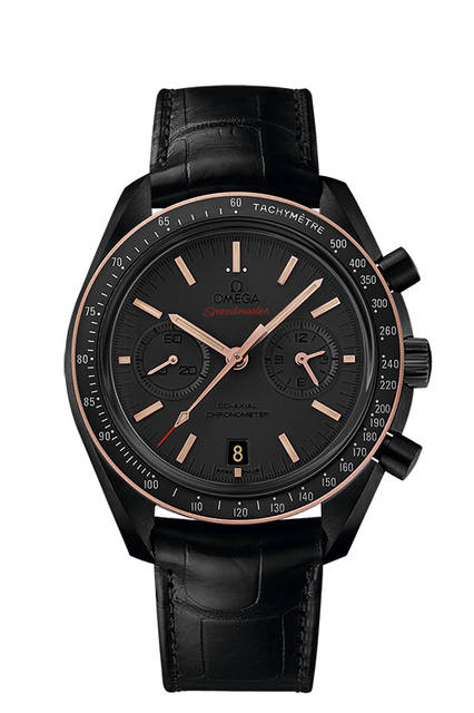 <strong>スピードマスターダーク サイド オブ ザ ムーン “セドナブラック”</strong><br />ケース｜セラミック<br />直径｜44.25mm<br />ムーブメント｜自動巻き（Cal.9300）<br />機能｜クロノグラフ（60分積算計、12時間積算計）<br />ストラップ｜カーフ<br />防水｜50ｍ<br />価格｜156万6000円