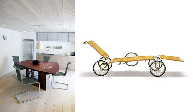 アクタス　左／スタジオプルーヴェ「M21 DINING TABLE」、TECTA ORIGINAL「B20 DINING CHAIR」、右／マルセル・ブロイヤー「F41 COUCH（TECTA）」　http://www.actus-interior.com/