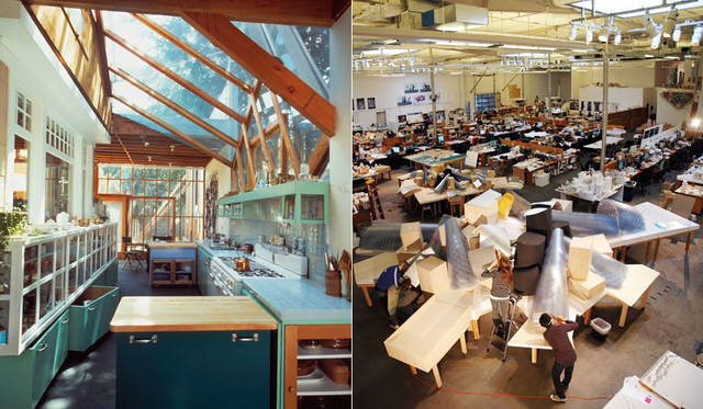 企画展「建築家 フランク・ゲーリー展 “I Have an Idea”」　「ゲーリー・ルーム」　左／ゲーリー自邸（アメリカ・サンタモニカ、1979）　Photo:Tim Street-Porter/OTTO、右／ゲーリーオフィス　Image Courtesy of Gehry Partners, LLP