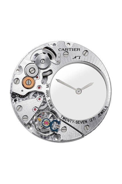 <strong>クレ ドゥ カルティエ ミステリアスアワー</strong><br />ケース｜950/1000パラジウム<br />直径｜41mm<br />厚さ｜11.25mm<br />ムーブメント｜手巻き（Cal.9981 MC）<br />パワーリザーブ｜約48時間<br />防水｜3気圧防水<br />価格｜785万円（税別）<br /><br />© Cartier 2014