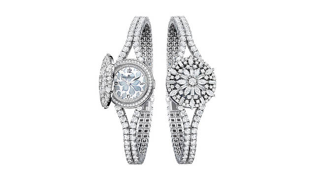 <strong>ランデヴー・アイビー・シークレット</strong><br />ケース｜18Kホワイトゴールド（304個、計11.9カラットのダイヤモンドをセッティング）<br />直径｜24mm<br />厚さ｜9.85mm<br />ムーブメント｜手巻き（Cal.846/1）<br />パワーリザーブ｜約38時間<br />機能｜文字盤が隠せるシークレットウォッチ<br />防水｜3気圧<br />発売時期｜未定<br />価格｜参考商品（日本未入荷）