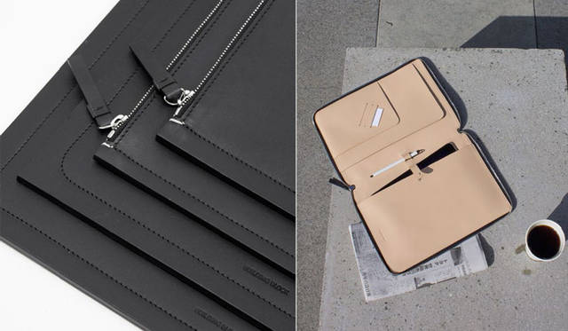 メンズコレクション　左／Macbook Air Sleeve 13inch 4万8600円、11inch 4万4280円、ipad Air Sleeve 3万5640円、ipad Mini Sleeve 3万4020円、右／Work Book 6万480円（13inchのMac Book Airが入る）