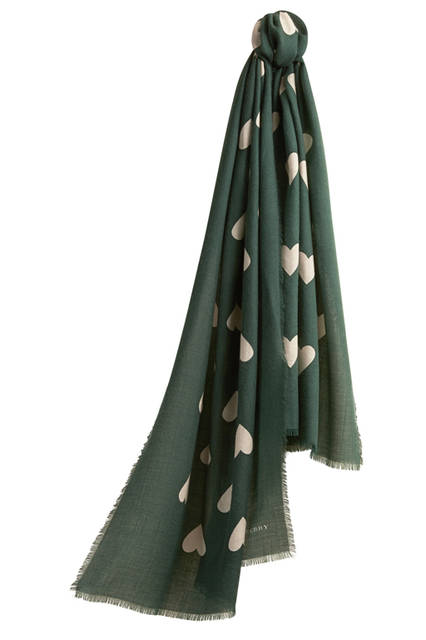 Burberry|バーバリー Heart Print Cashmere Scarf - Dark Forest Green_Stone