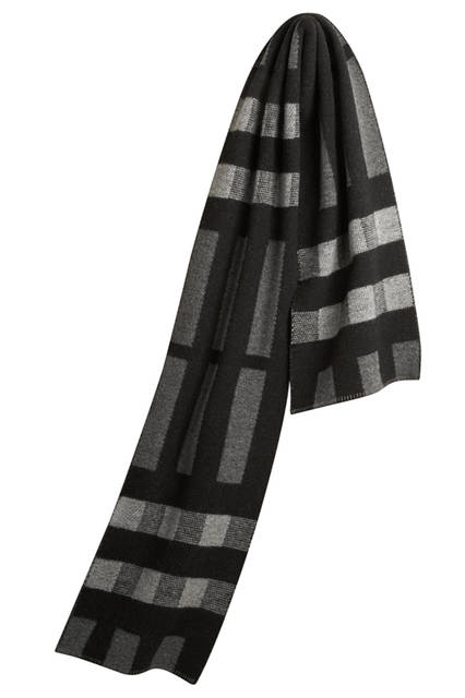 Burberry|バーバリー Check-Wool-Cashmere-Scarf-Dark-Grey