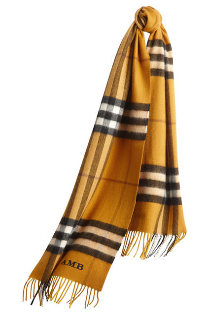 Burberry|バーバリー The-Classic-Cashmere-Scarf-in-Check-Amber-Yellow-Monogrammed