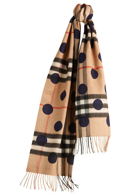 Burberry|バーバリー The-Classic-Cashmere-Scarf-in-Check-and-Dots-Indigo-Blue