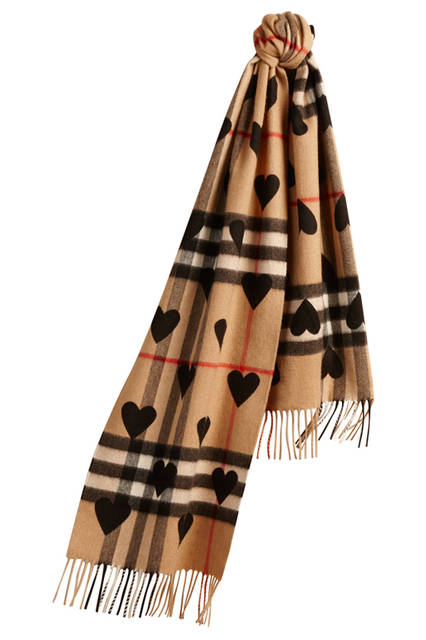 Burberry|バーバリー The-Classic-Cashmere-Scarf-in-Check-and-Hearts-Black