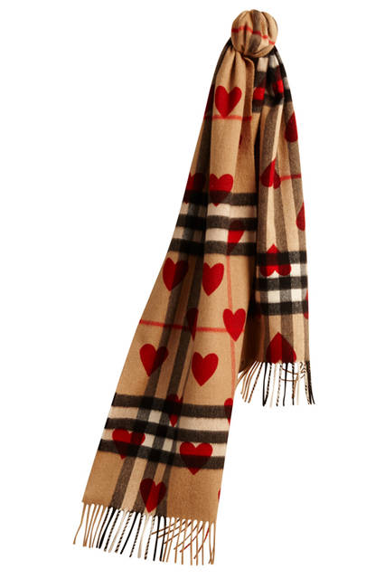 Burberry|バーバリー The-Classic-Cashmere-Scarf-in-Check-and-Hearts-Parade-Red