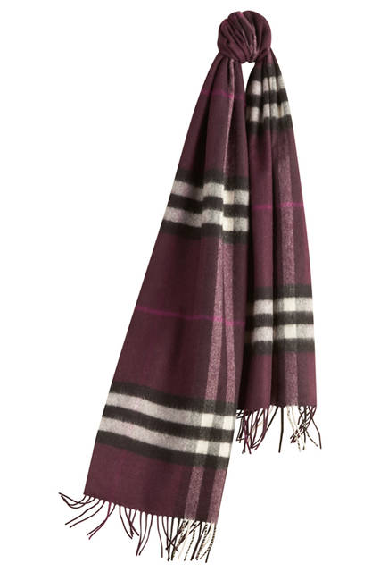 Burberry|バーバリー The-Classic-Cashmere-Scarf-in-Check-Aubergine