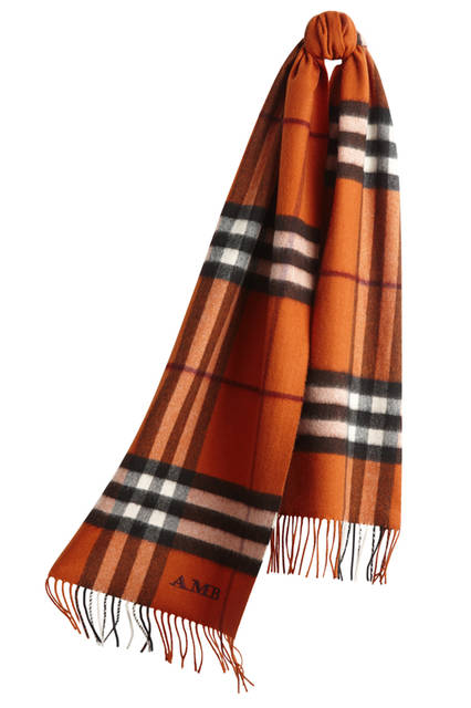Burberry|バーバリー The-Classic-Cashmere-Scarf-in-Check-Burnt-Orange-Monogrammed