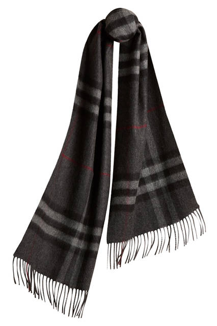 Burberry|バーバリー Check-Wool-Cashmere-Scarf---Dark-Grey