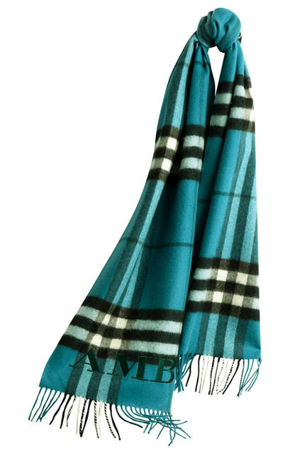 Burberry|バーバリー The-Classic-Cashmere-Scarf-in-Check-Dark-Aqua-Monogrammed