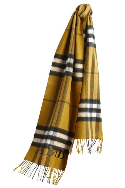 Burberry|バーバリー The-Classic-Cashmere-Scarf-in-Check-Dark-Lime-Monogrammed