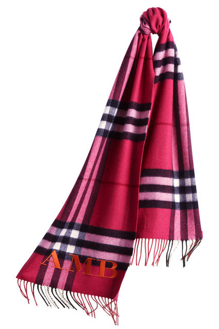 Burberry|バーバリー The-Classic-Cashmere-Scarf-in-Check-Fuchsia-Pink-Monogrammed