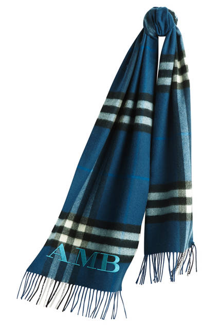 Burberry|バーバリー The-Classic-Cashmere-Scarf-in-Check-Marine-Blue-Monogrammed