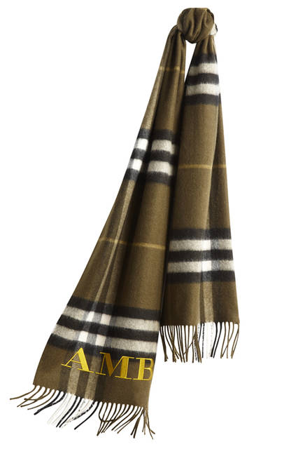 Burberry|バーバリー The-Classic-Cashmere-Scarf-in-Check-Olive-Green-Monogrammed